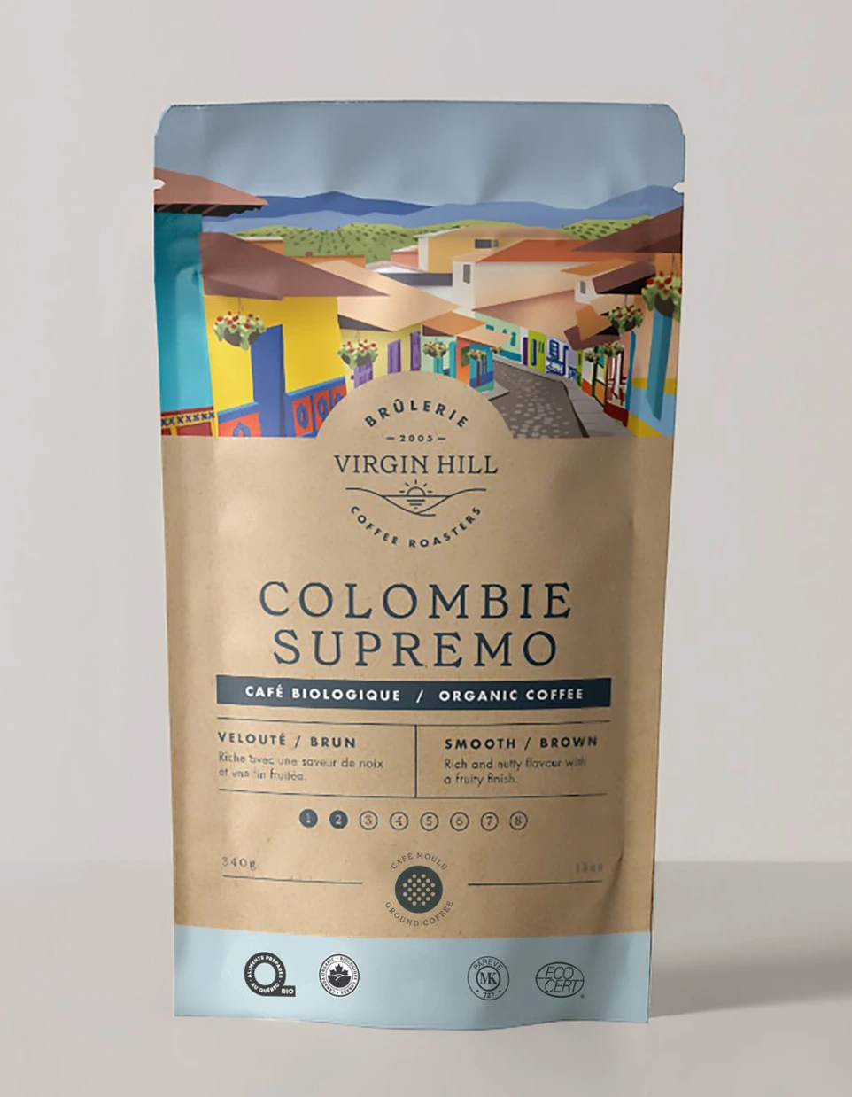 Organic Colombia Brown Coffee Retail Bag - 340g - Ground