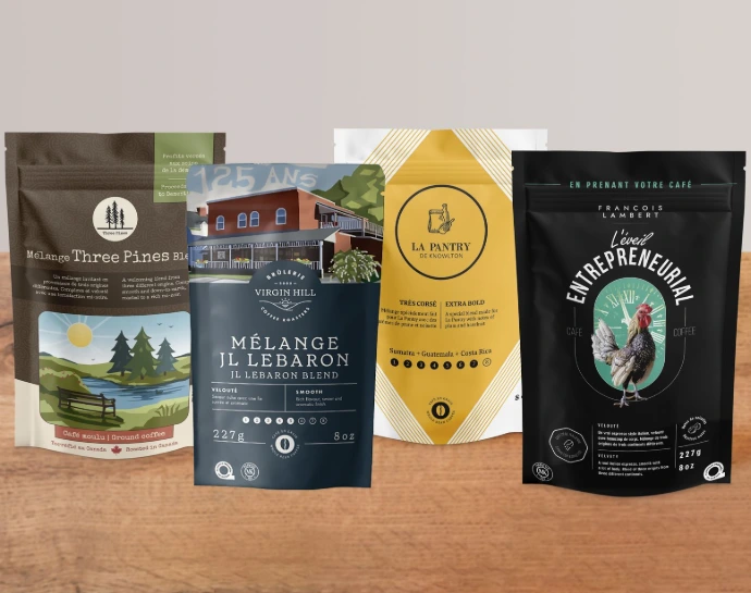 Exemples de sacs white label créer par Brûlerie Virgin Hill