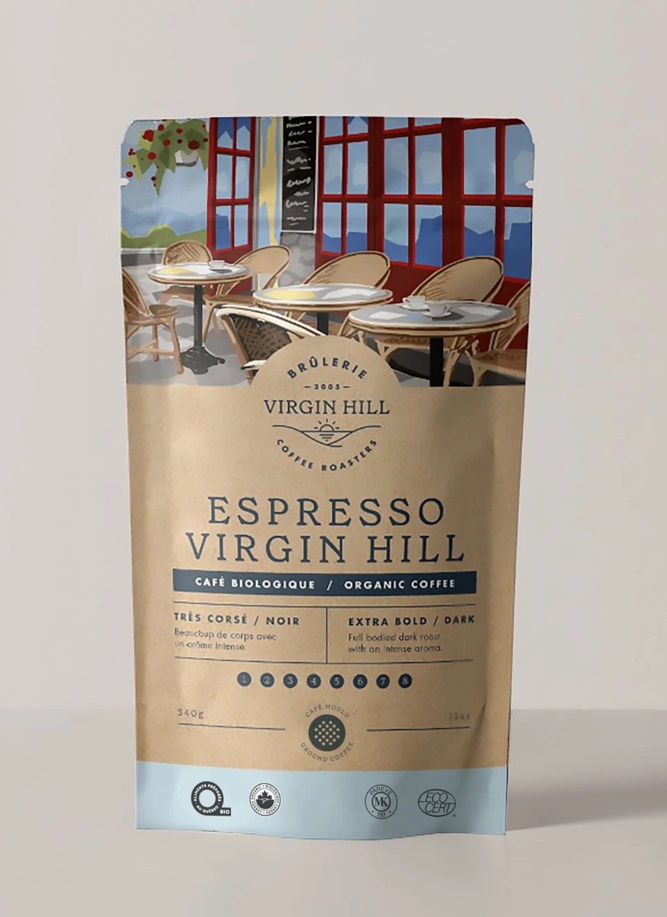 Organic Espresso Virgin Hill Coffee Retail Bag - 340g - Ground