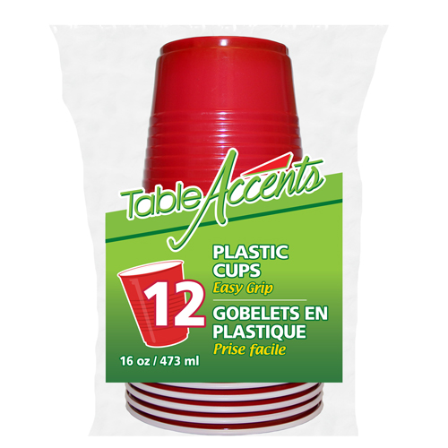 Table Accents 12 pack Red Plastic Cups 16oz - (36 units)