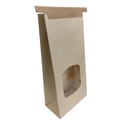 Sac à Café Papier Brun + Attache 4.75"x2.5"x9.5" -Fenêtre (500 unités)