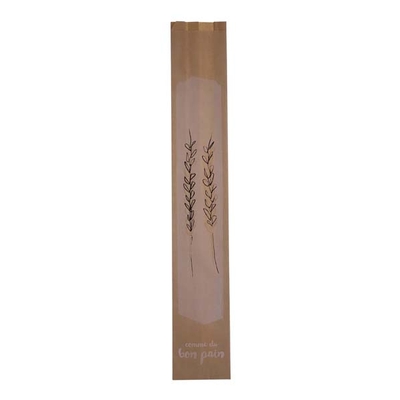 Brown Paper Bag with Wheat Sheaf Design 4''x2''x25'' - For Bread (1000 units)
