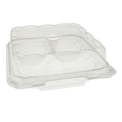 Hinged Clear PET Container 8.6"x8.6"x3.22" - 4 Muffins (120 units)