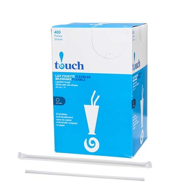 PAILLE EN PS BLANC POUR LAIT BATTU EMBALLÉE 8" (400 un)