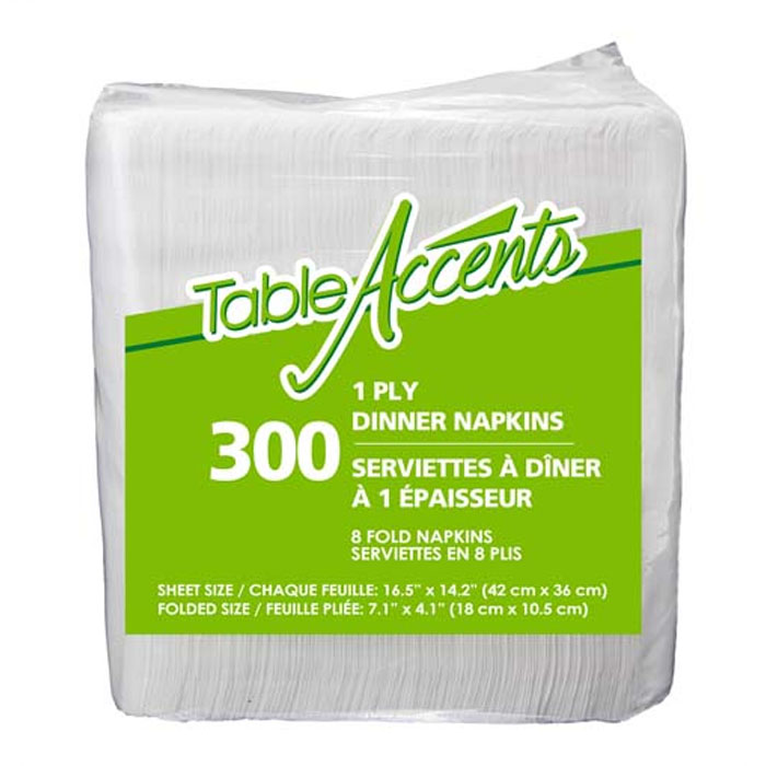 [3345280; s8] Serviette Diner pliées 8 - 1 Pli- Blanc (10x300 unités)