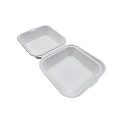 Hinged White Bagasse Container 6"x6"x3" - (500 units)