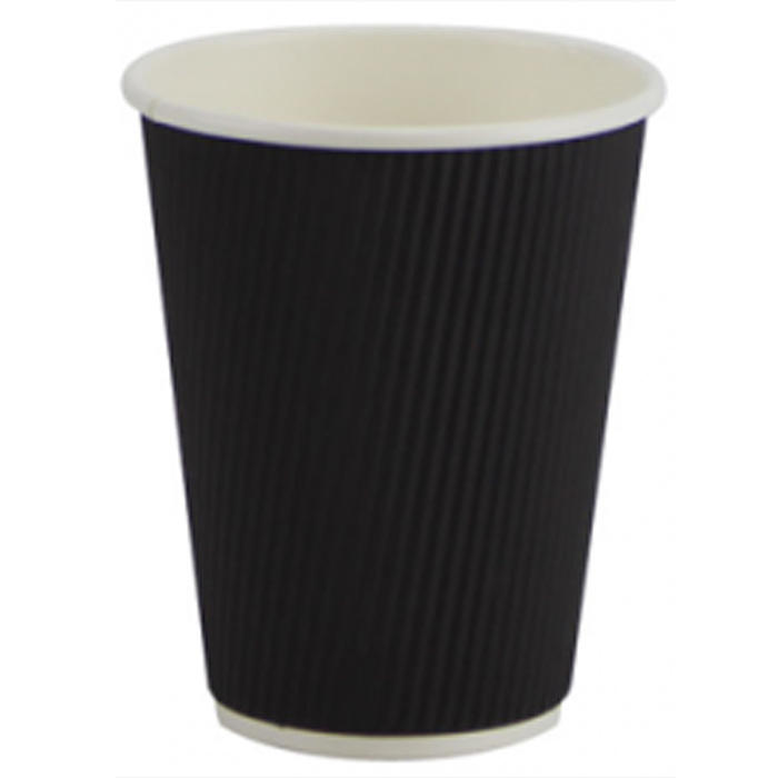 Ripple Black Cup For Hot Drinks 12oz - Paper (500 units)