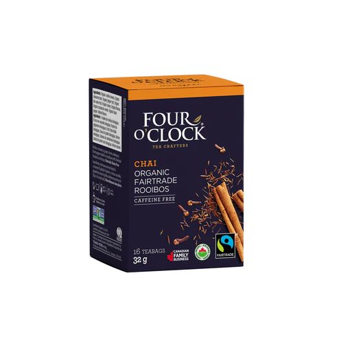 [40235-CA, F4O] Four O'Clock Chai biologique et équitable Rooibos 32g - Tisane (6x16 unités)