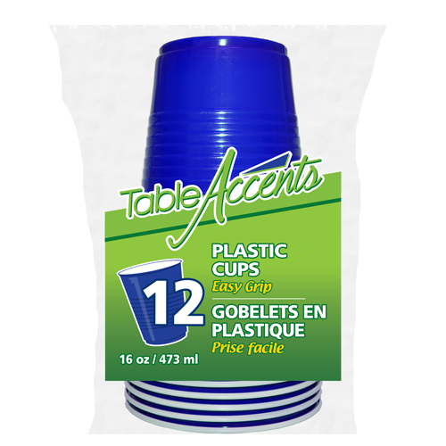 [5634198] Table Accents 12 pack Blue Plastic Cups 16oz - (36 units)