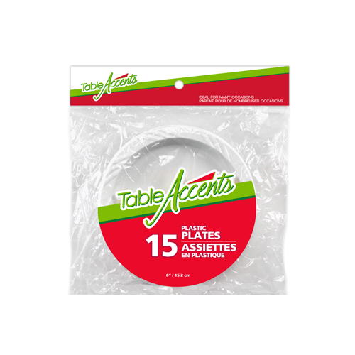 [5633024] Table Accents Assiettes en Plastique Blanc 6" - 15 unités par paquet (24 paquets)