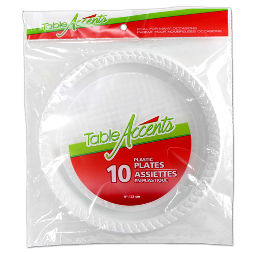 [5633025] Table Accents Assiettes en Plastique Blanc 9" - 10 unités par paquet (12 paquets)