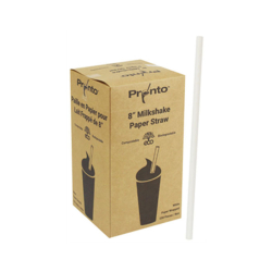[STRP8MW] Paille à Lait Frappé  blanche enveloppée 8" - Papier (8x250 unités)