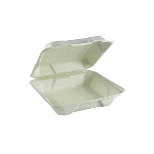 [7254930] Hinged White Bagasse Container 6"x6"x3" - (500 units)
