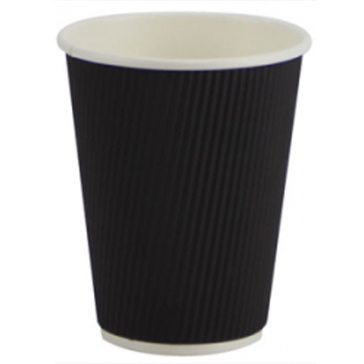 [7008718, CUP1R12B-PR] Ripple Black Cup For Hot Drinks 12oz - Paper (500 units)